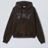 Boxy Embroidery Zip Hoodie – Washed Dark Brown – Dream Boxy Embroidery Zip Hoodie – Washed Dark Brown – Dream