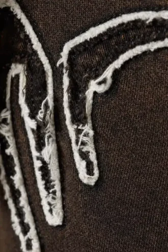 Boxy Embroidery Zip Hoodie – Washed Dark Brown – Dream