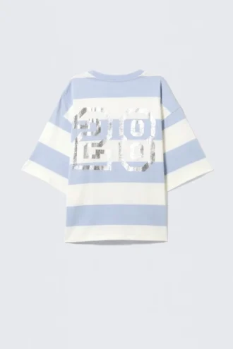 Boxy Fit Printed T-Shirt – Light Blue & White Stripe – 28