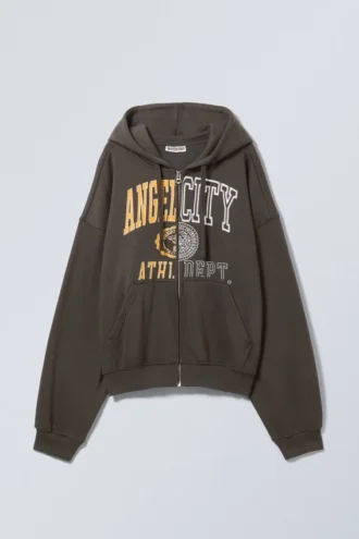 Boxy Graphic Zip Hoodie – Dark Grey – Angel City