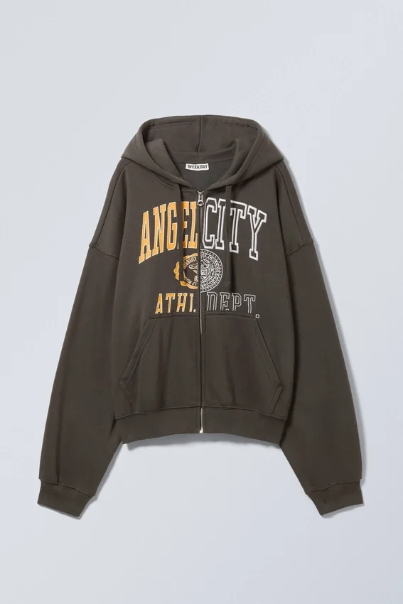 Boxy Graphic Zip Hoodie – Dark Grey – Angel City Boxy Graphic Zip Hoodie – Dark Grey – Angel City