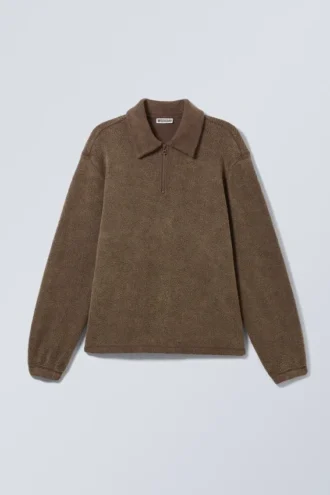 Boxy Half-Zip Fleece Sweatshirt – Washed Dark Brown