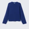 Boxy Knitted Cotton Sweater – Bright Blue Boxy Knitted Cotton Sweater – Bright Blue