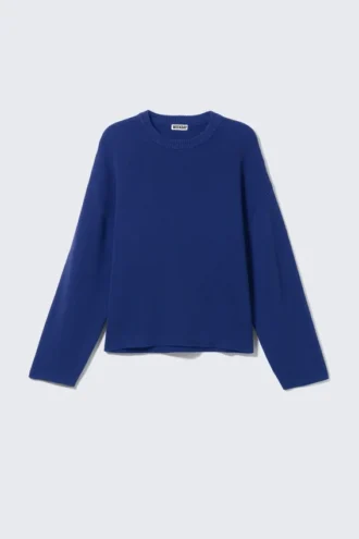 Boxy Knitted Cotton Sweater – Bright Blue
