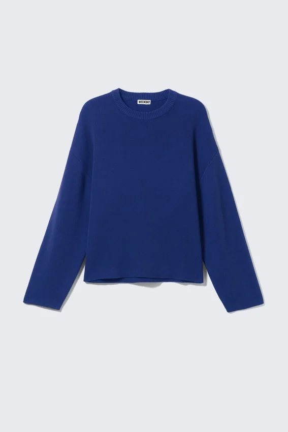 Boxy Knitted Cotton Sweater – Bright Blue Boxy Knitted Cotton Sweater – Bright Blue