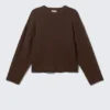 Boxy Knitted Cotton Sweater – Dark Brown Boxy Knitted Cotton Sweater – Dark Brown