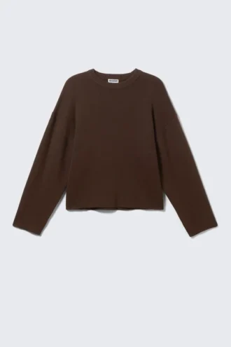 Boxy Knitted Cotton Sweater – Dark Brown