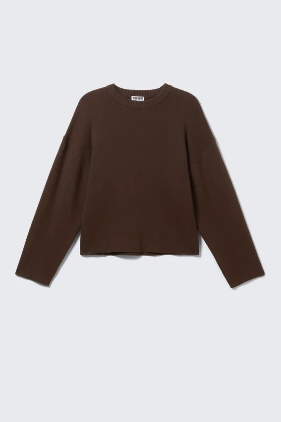 Boxy Knitted Cotton Sweater – Dark Brown Boxy Knitted Cotton Sweater – Dark Brown