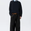 Boxy Knitted Cotton Sweater – Dark Navy Blue Boxy Knitted Cotton Sweater – Dark Navy Blue
