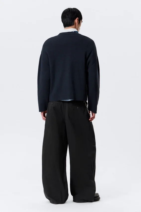 Boxy Knitted Cotton Sweater – Dark Navy Blue Boxy Knitted Cotton Sweater – Dark Navy Blue