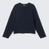 Boxy Knitted Cotton Sweater – Dark Navy Blue Boxy Knitted Cotton Sweater – Dark Navy Blue