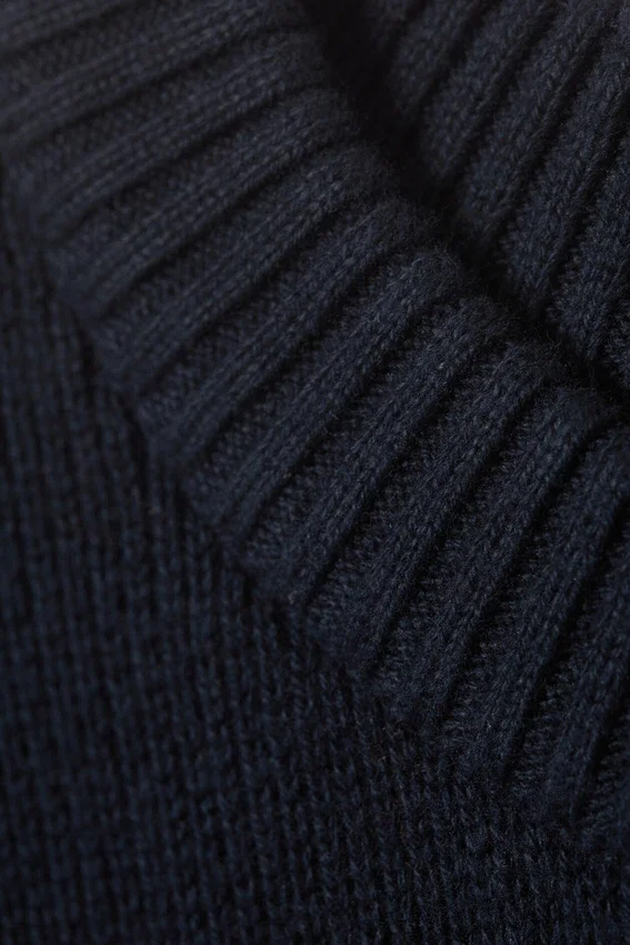Boxy Knitted Cotton Sweater – Dark Navy Blue Boxy Knitted Cotton Sweater – Dark Navy Blue