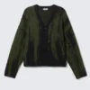 Boxy Knitted Graphic Cardigan – Black/Dark Khaki Green