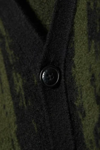 Boxy Knitted Graphic Cardigan – Black/Dark Khaki Green