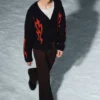 Boxy Knitted Graphic Cardigan – Black – Red Flames Boxy Knitted Graphic Cardigan – Black – Red Flames