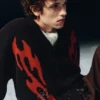 Boxy Knitted Graphic Cardigan – Black – Red Flames Boxy Knitted Graphic Cardigan – Black – Red Flames