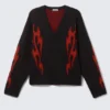 Boxy Knitted Graphic Cardigan – Black – Red Flames Boxy Knitted Graphic Cardigan – Black – Red Flames