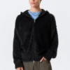 Boxy Knitted Hairy Zip Hoodie – Black Boxy Knitted Hairy Zip Hoodie – Black