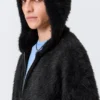 Boxy Knitted Hairy Zip Hoodie – Black Boxy Knitted Hairy Zip Hoodie – Black