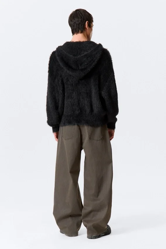 Boxy Knitted Hairy Zip Hoodie – Black Boxy Knitted Hairy Zip Hoodie – Black