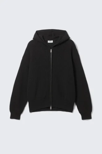 Boxy Knitted Hoodie – Black