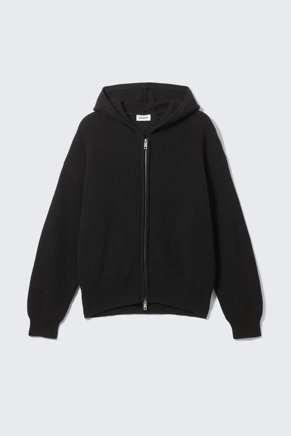 Boxy Knitted Hoodie – Black Boxy Knitted Hoodie – Black