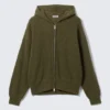 Boxy Knitted Hoodie – Dark Khaki Green Boxy Knitted Hoodie – Dark Khaki Green