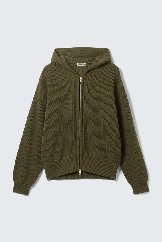 Boxy Knitted Hoodie – Dark Khaki Green Boxy Knitted Hoodie – Dark Khaki Green