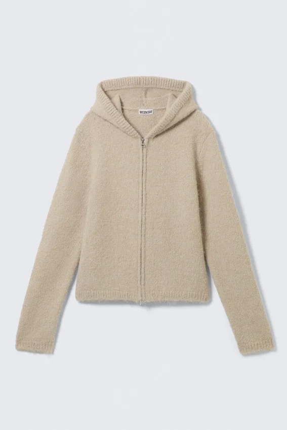 Boxy Knitted Zip Hoodie – Beige Boxy Knitted Zip Hoodie – Beige