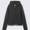 Boxy Knitted Zip Hoodie – Dark Grey Boxy Knitted Zip Hoodie – Dark Grey
