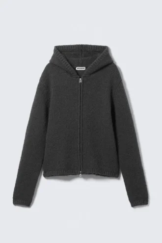 Boxy Knitted Zip Hoodie – Dark Grey