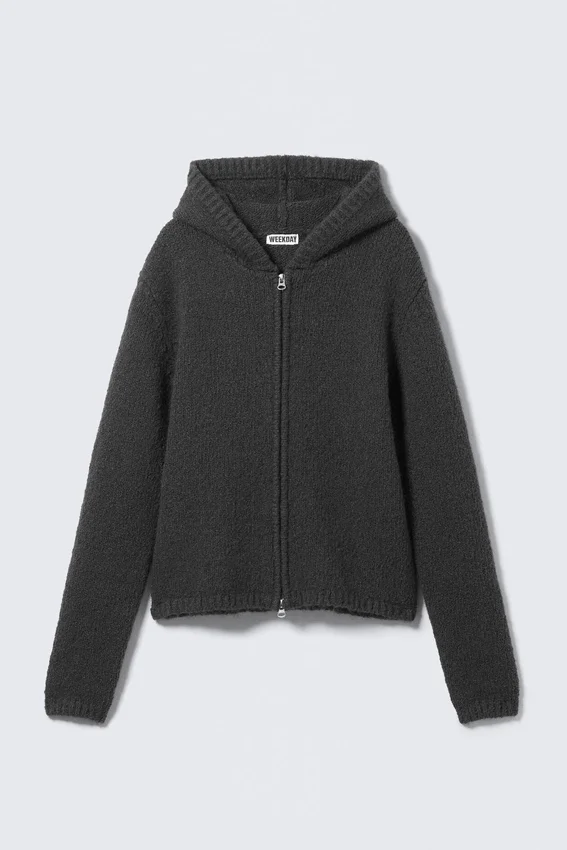 Boxy Knitted Zip Hoodie – Dark Grey Boxy Knitted Zip Hoodie – Dark Grey