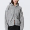 Boxy Laser-Cut Zip Hoodie – Grey Melange