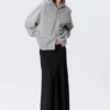 Boxy Laser-Cut Zip Hoodie – Grey Melange