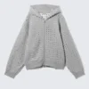 Boxy Laser-Cut Zip Hoodie – Grey Melange