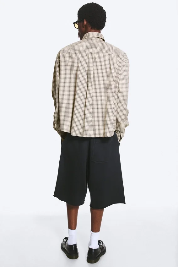 Boxy Long-Sleeved Cotton Poplin Shirt – Beige Check Boxy Long-Sleeved Cotton Poplin Shirt – Beige Check