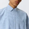 Boxy Long-Sleeved Cotton Poplin Shirt – Checked Blue Boxy Long-Sleeved Cotton Poplin Shirt – Checked Blue