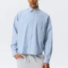 Boxy Long-Sleeved Cotton Poplin Shirt – Checked Blue Boxy Long-Sleeved Cotton Poplin Shirt – Checked Blue