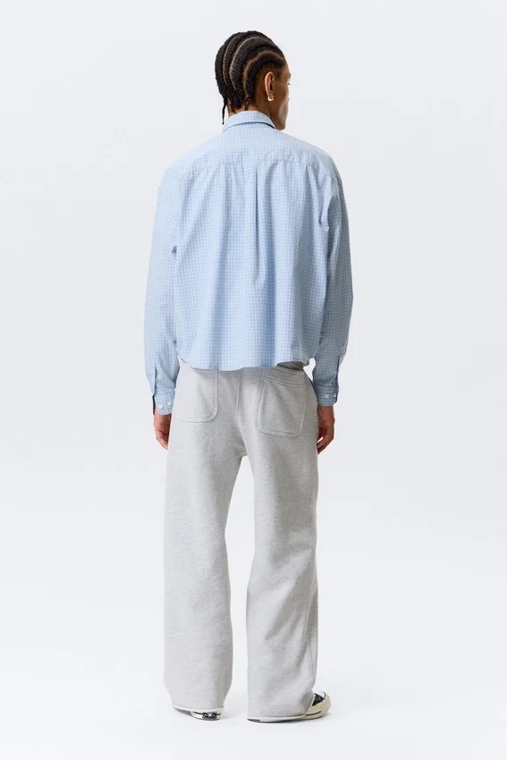 Boxy Long-Sleeved Cotton Poplin Shirt – Checked Blue Boxy Long-Sleeved Cotton Poplin Shirt – Checked Blue