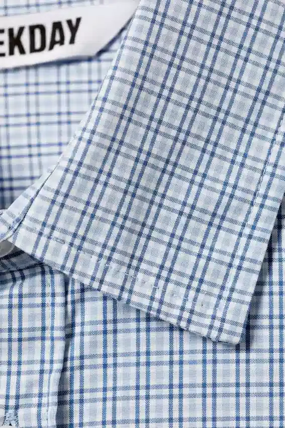 Boxy Long-Sleeved Cotton Poplin Shirt – Checked Blue Boxy Long-Sleeved Cotton Poplin Shirt – Checked Blue