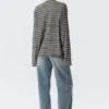 Boxy Long-Sleeved Henley T-Shirt – Striped Dark Grey Boxy Long-Sleeved Henley T-Shirt – Striped Dark Grey