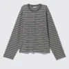 Boxy Long-Sleeved Henley T-Shirt – Striped Dark Grey Boxy Long-Sleeved Henley T-Shirt – Striped Dark Grey