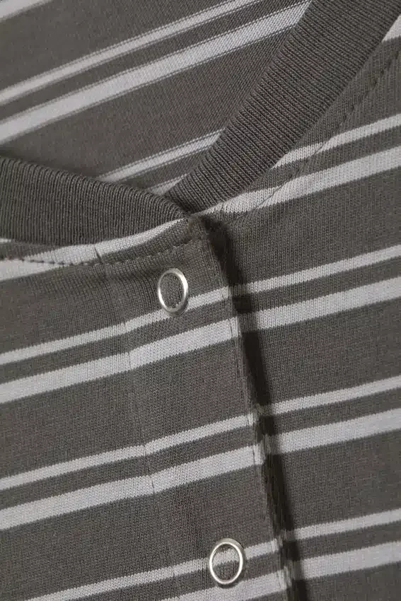 Boxy Long-Sleeved Henley T-Shirt – Striped Dark Grey Boxy Long-Sleeved Henley T-Shirt – Striped Dark Grey