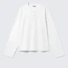 Boxy Long-Sleeved Henley T-Shirt – White Boxy Long-Sleeved Henley T-Shirt – White
