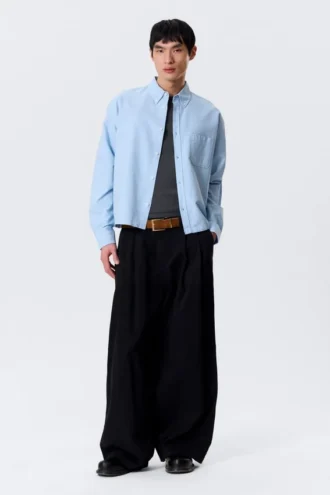 Boxy Long-Sleeved Oxford Shirt – Light Blue