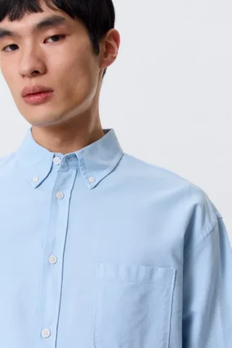 Boxy Long-Sleeved Oxford Shirt – Light Blue