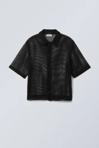 Boxy Mesh Short Sleeve Shirt – Black