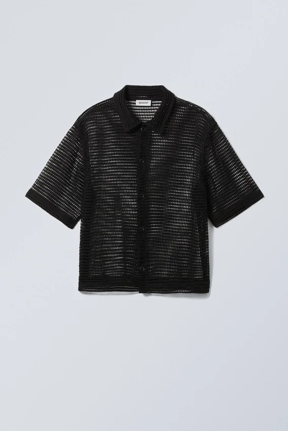 Boxy Mesh Short Sleeve Shirt – Black Boxy Mesh Short Sleeve Shirt – Black