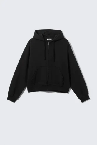 Boxy Midweight Zip Hoodie – Black
