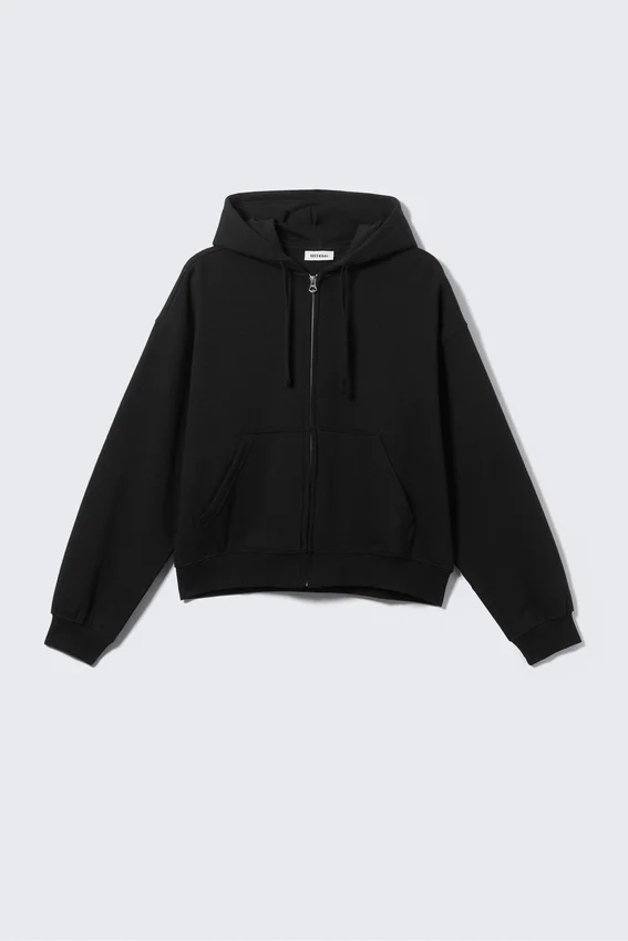 Boxy Midweight Zip Hoodie – Black Boxy Midweight Zip Hoodie – Black